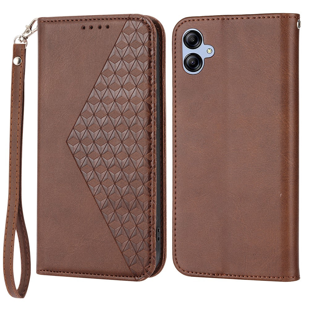 Til Samsung Galaxy A04e 4G / F04 4G / M04 4G Imprinted Rhombus Pattern Kalvetekstur Telefoncover PU Læder Wallet Stand Magnetisk Lukning Cover