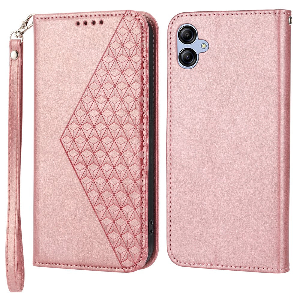 Til Samsung Galaxy A04e 4G / F04 4G / M04 4G Imprinted Rhombus Pattern Kalvetekstur Telefoncover PU Læder Wallet Stand Magnetisk Lukning Cover
