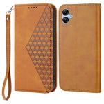 Til Samsung Galaxy A04e 4G / F04 4G / M04 4G Imprinted Rhombus Pattern Kalvetekstur Telefoncover PU Læder Wallet Stand Magnetisk Lukning Cover