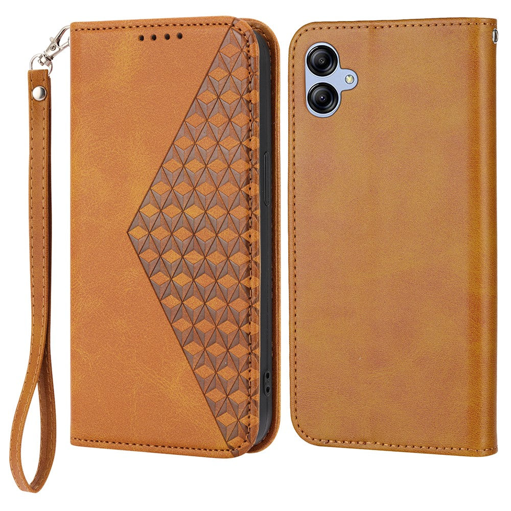 Til Samsung Galaxy A04e 4G / F04 4G / M04 4G Imprinted Rhombus Pattern Kalvetekstur Telefoncover PU Læder Wallet Stand Magnetisk Lukning Cover