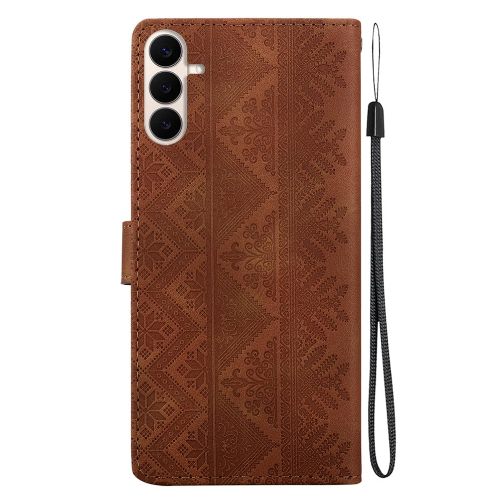 For Samsung Galaxy S26 FE Wallet Case Imprinted Ethnic Pattern Leather Phone Cover with Wrist Strap