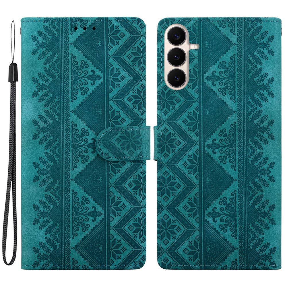 For Samsung Galaxy S26 FE Wallet Case Imprinted Ethnic Pattern Leather Phone Cover with Wrist Strap