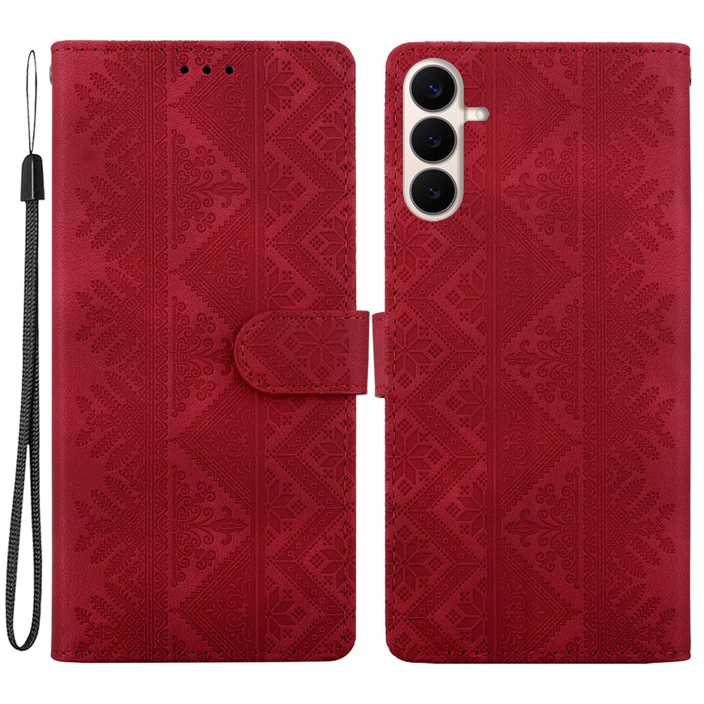 For Samsung Galaxy S26 FE Wallet Case Imprinted Ethnic Pattern Leather Phone Cover with Wrist Strap