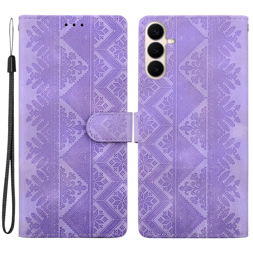 For Samsung Galaxy S26 FE Wallet Case Imprinted Ethnic Pattern Leather Phone Cover with Wrist Strap