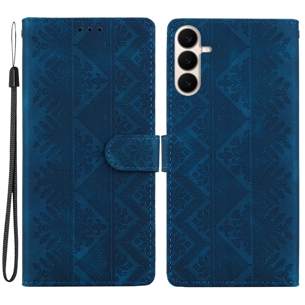 Samsung Galaxy S26 FE Plånboksfodral Läderfodral med etniskt mönster och handledsrem