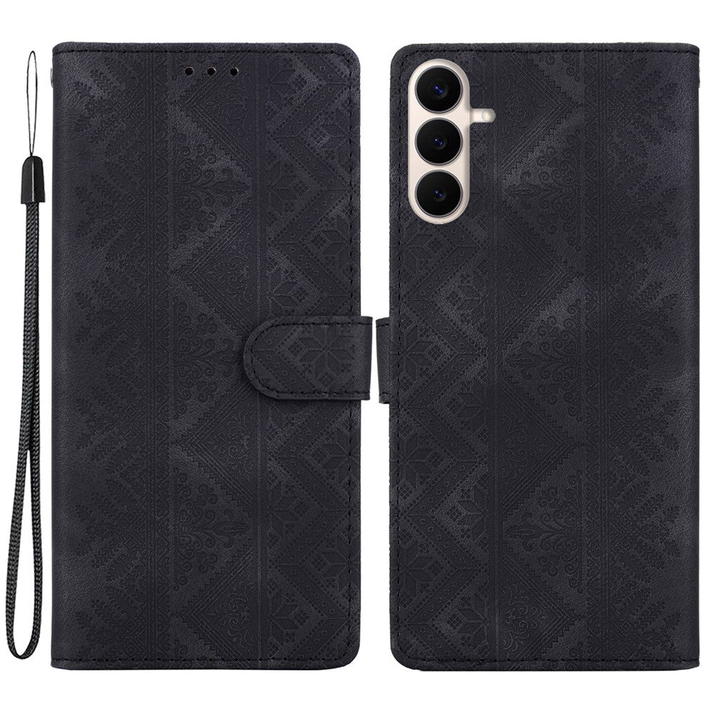 For Samsung Galaxy S26 FE Wallet Case Imprinted Ethnic Pattern Leather Phone Cover with Wrist Strap