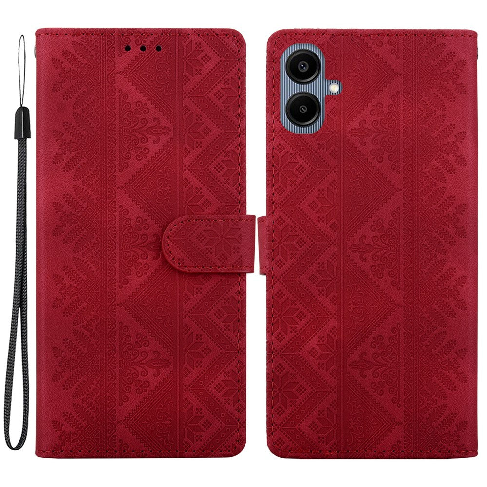 Samsung Galaxy A08 5G / A08 4G / A07 5G / A07 4G / A07s 4G / A06 5G / A06 4G Plånboksfodral Läderfodral med tryckt etniskt mönster och handledsrem