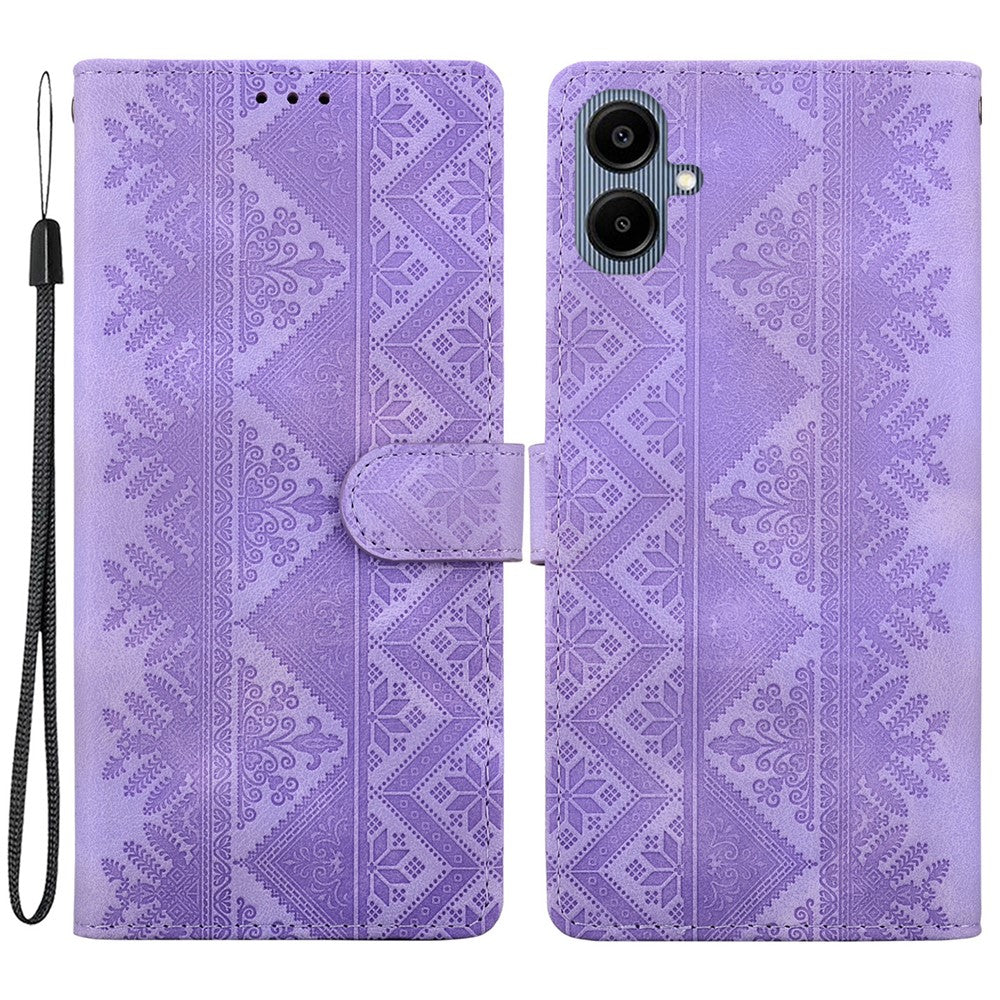 Samsung Galaxy A08 5G / A08 4G / A07 5G / A07 4G / A07s 4G / A06 5G / A06 4G Plånboksfodral Läderfodral med tryckt etniskt mönster och handledsrem