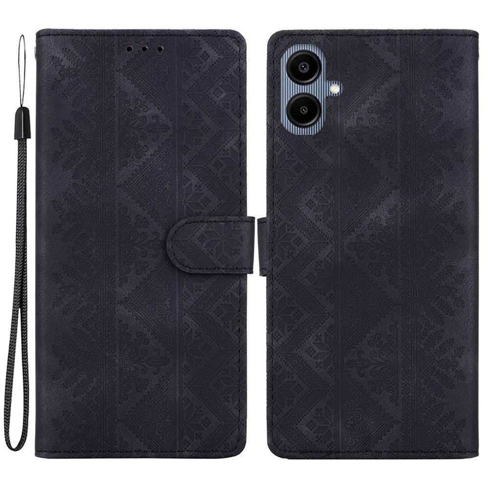 Samsung Galaxy A08 5G / A08 4G / A07 5G / A07 4G / A07s 4G / A06 5G / A06 4G Plånboksfodral Läderfodral med tryckt etniskt mönster och handledsrem