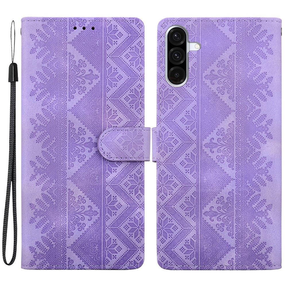 Samsung Galaxy A26 5G / A17 5G / A17 4G / A18 5G / A18 4G Plånboksfodral Läderfodral med etniskt mönster och handledsrem