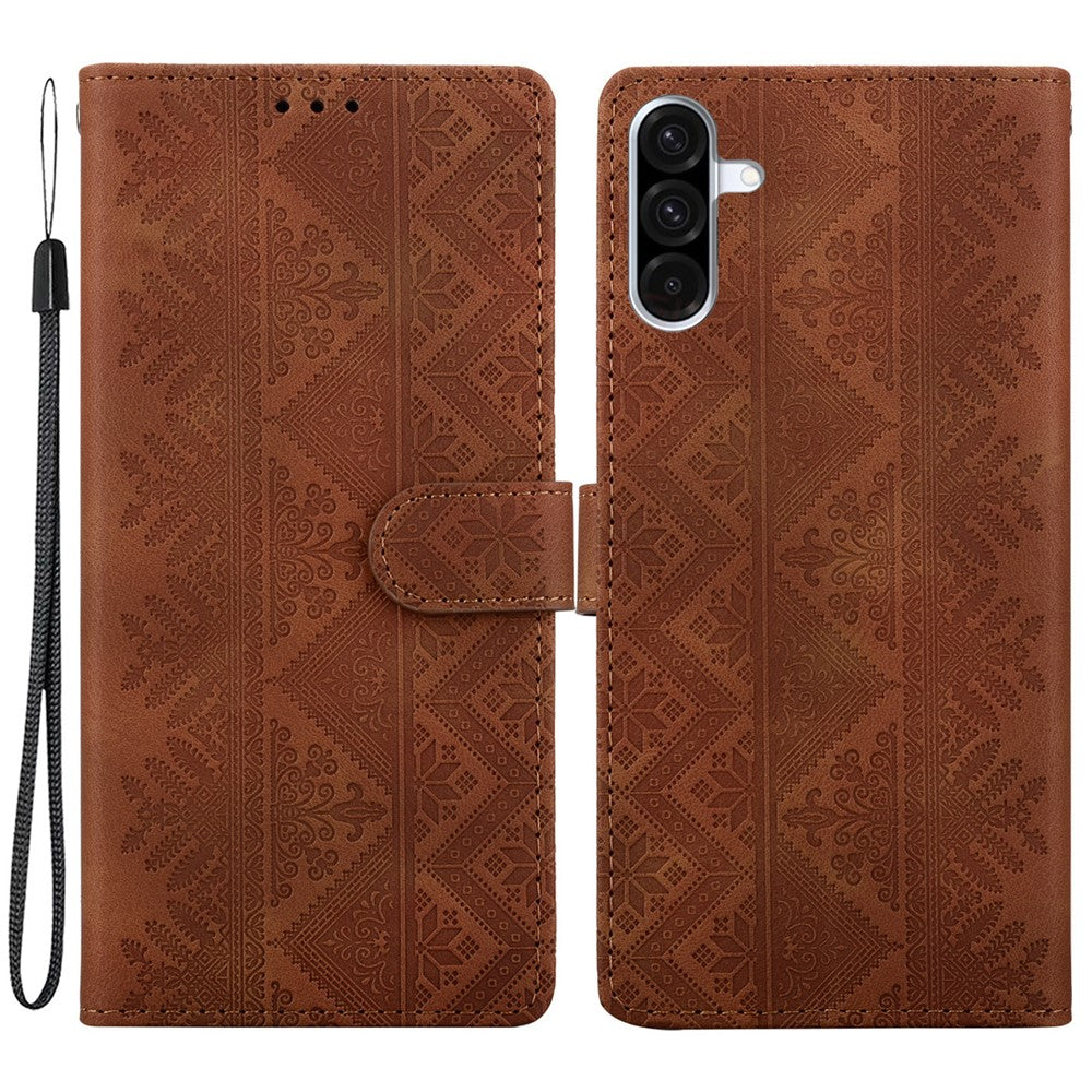 Til Samsung Galaxy A56 5G Pung Etui Med Præget Etnisk Mønster Læder Telefoncover med Håndrem