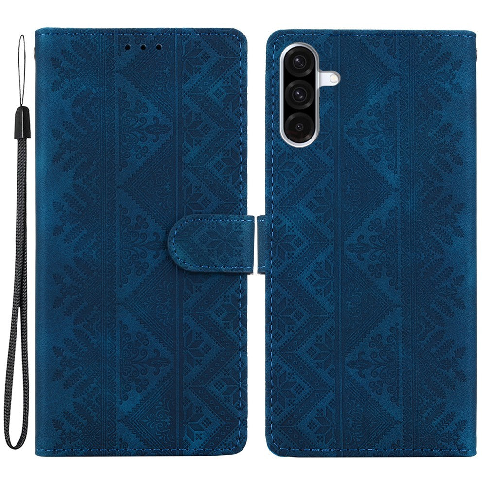Til Samsung Galaxy A56 5G Pung Etui Med Præget Etnisk Mønster Læder Telefoncover med Håndrem