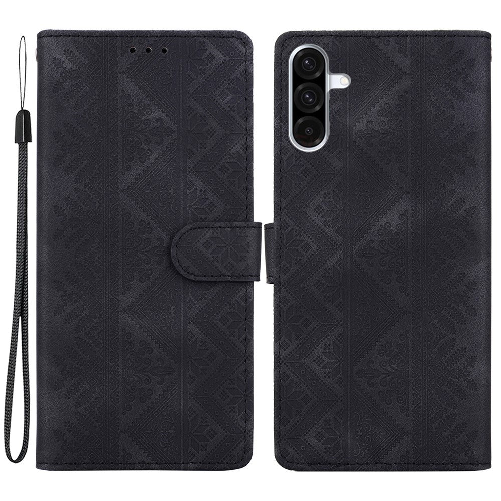Til Samsung Galaxy A56 5G Pung Etui Med Præget Etnisk Mønster Læder Telefoncover med Håndrem