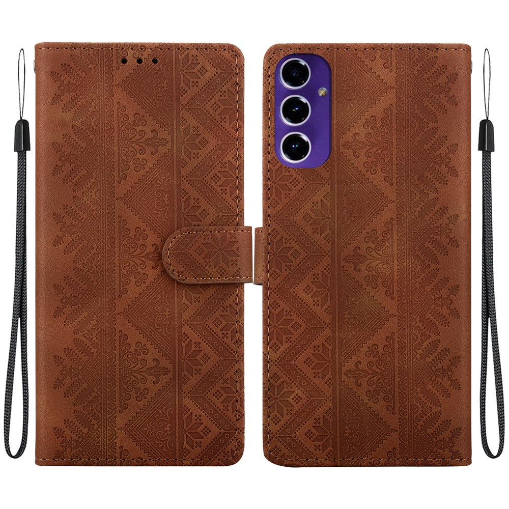 For Samsung Galaxy A27 5G Wallet Case Imprinted Ethnic Pattern Leather Phone Cover with Wrist Strap