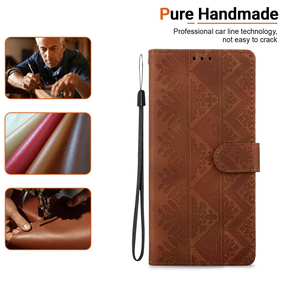 For Samsung Galaxy A27 5G Wallet Case Imprinted Ethnic Pattern Leather Phone Cover with Wrist Strap