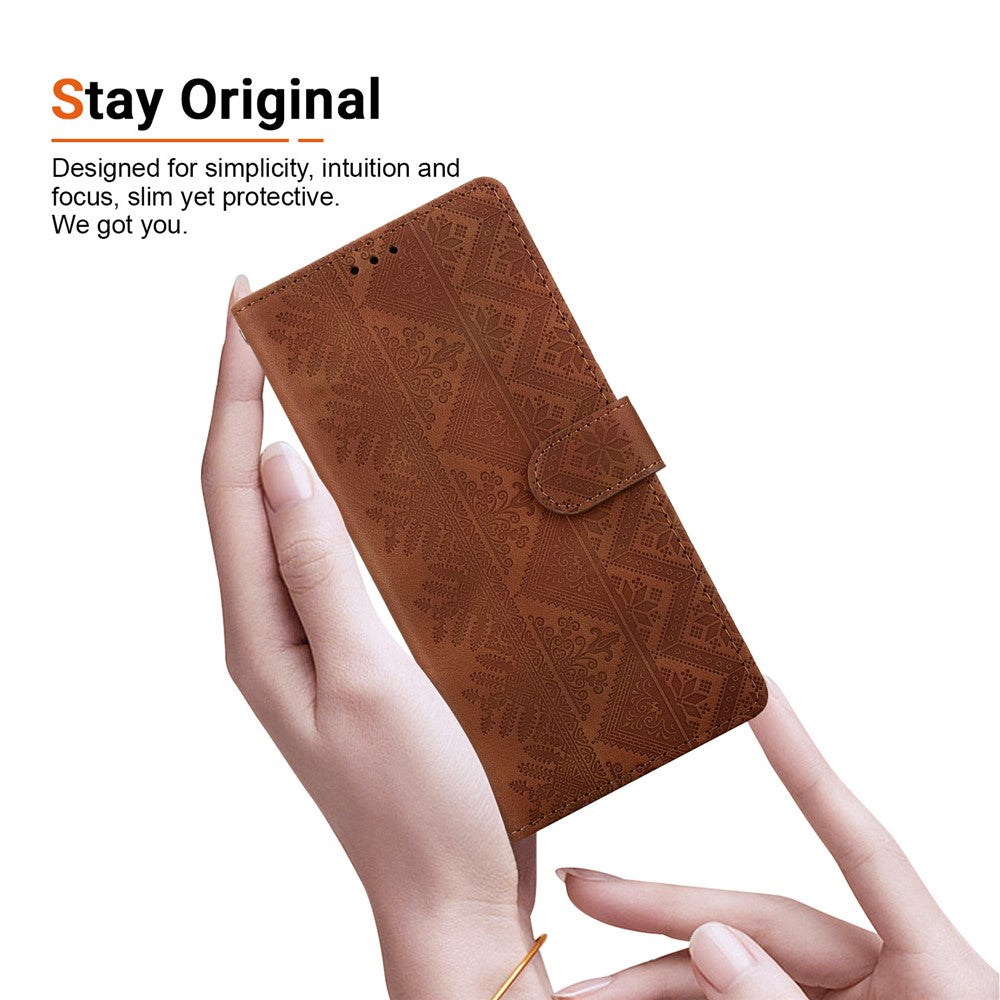 For Samsung Galaxy A27 5G Wallet Case Imprinted Ethnic Pattern Leather Phone Cover with Wrist Strap