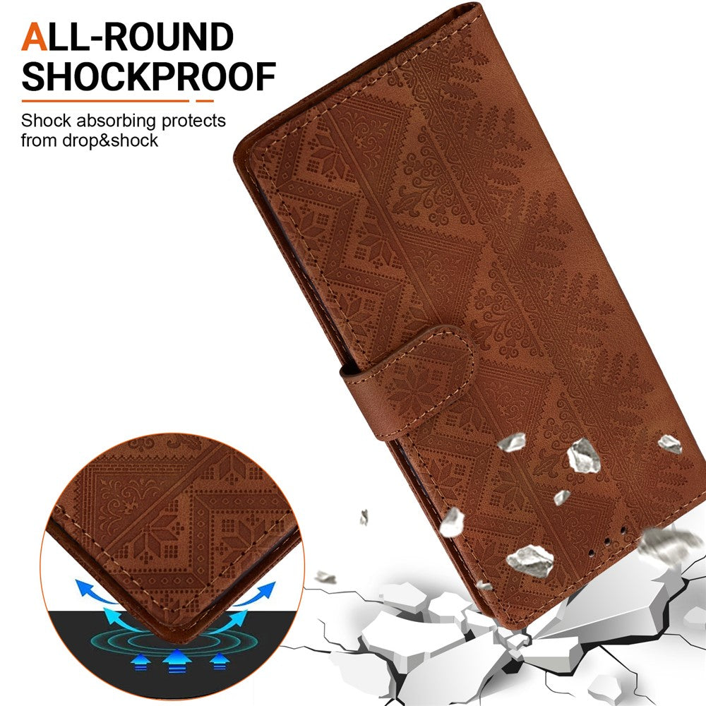 For Samsung Galaxy A27 5G Wallet Case Imprinted Ethnic Pattern Leather Phone Cover with Wrist Strap