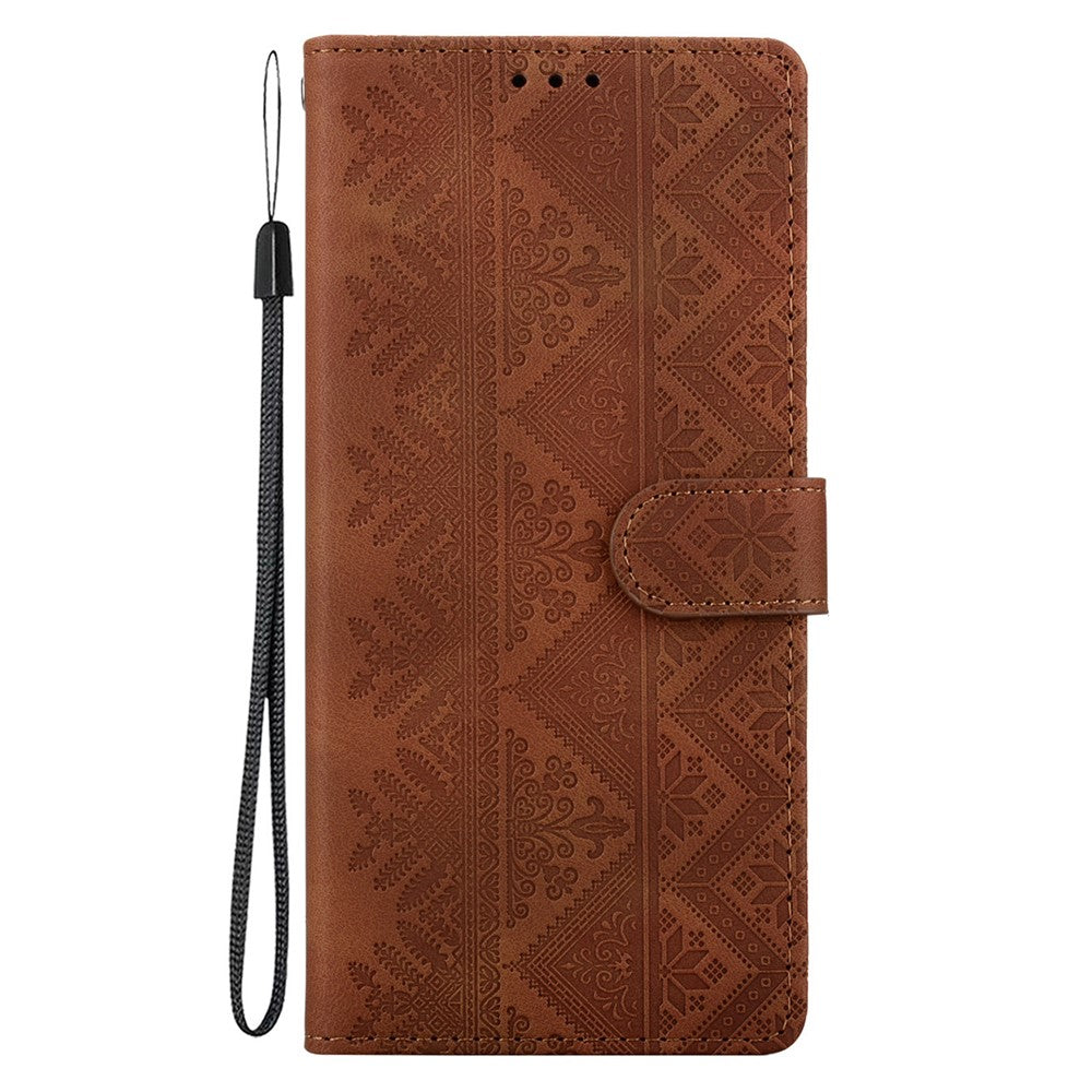 For Samsung Galaxy A27 5G Wallet Case Imprinted Ethnic Pattern Leather Phone Cover with Wrist Strap