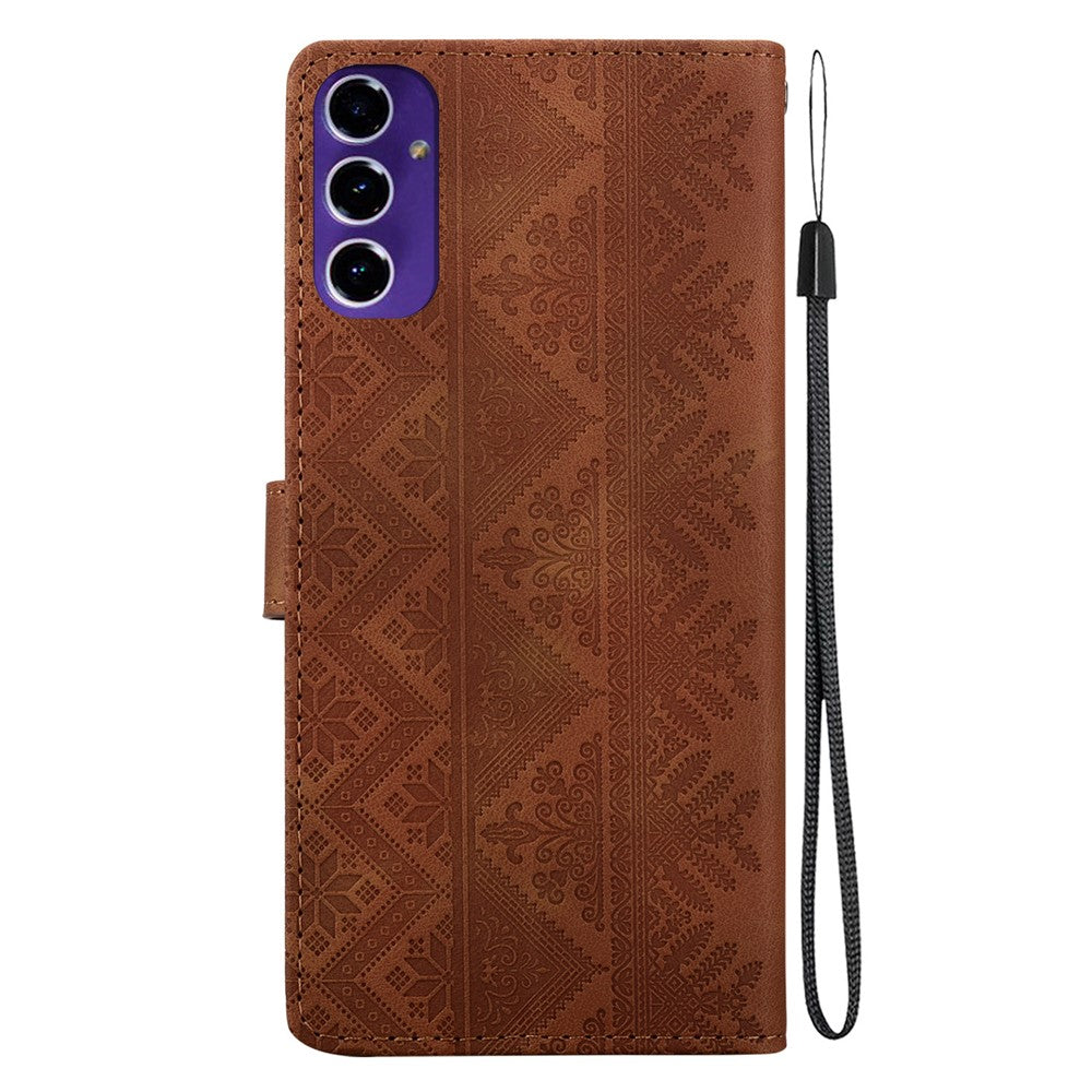 For Samsung Galaxy A27 5G Wallet Case Imprinted Ethnic Pattern Leather Phone Cover with Wrist Strap