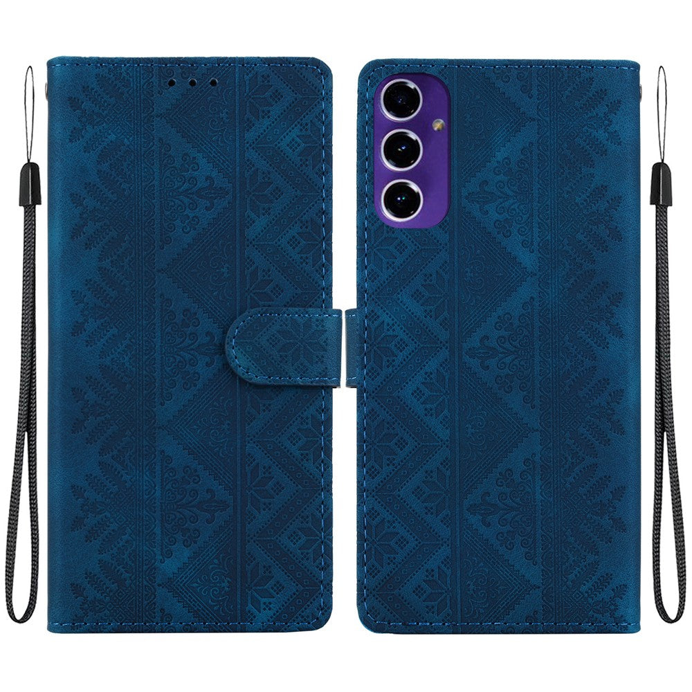 For Samsung Galaxy A27 5G Wallet Case Imprinted Ethnic Pattern Leather Phone Cover with Wrist Strap