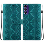 For Samsung Galaxy A27 5G Wallet Case Imprinted Ethnic Pattern Leather Phone Cover with Wrist Strap