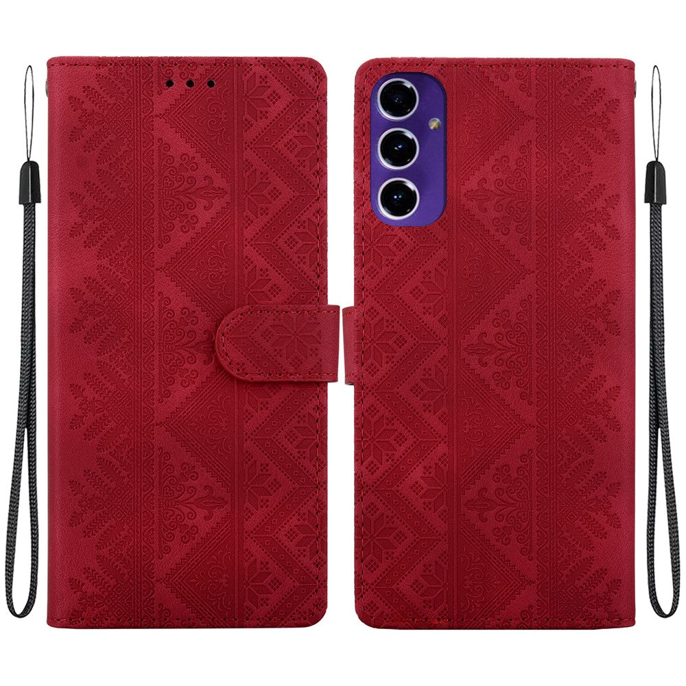For Samsung Galaxy A27 5G Wallet Case Imprinted Ethnic Pattern Leather Phone Cover with Wrist Strap