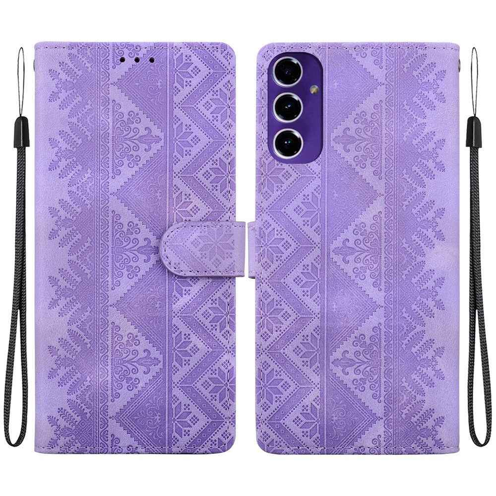 For Samsung Galaxy A27 5G Wallet Case Imprinted Ethnic Pattern Leather Phone Cover with Wrist Strap