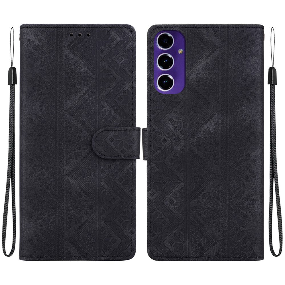 For Samsung Galaxy A27 5G Wallet Case Imprinted Ethnic Pattern Leather Phone Cover with Wrist Strap
