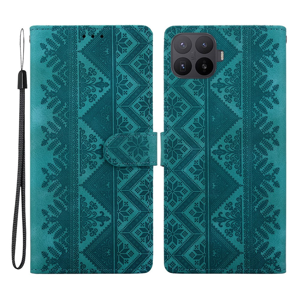 For Xiaomi 17T Wallet Case Imprinted Ethnic Pattern Leather Phone Cover with Wrist Strap