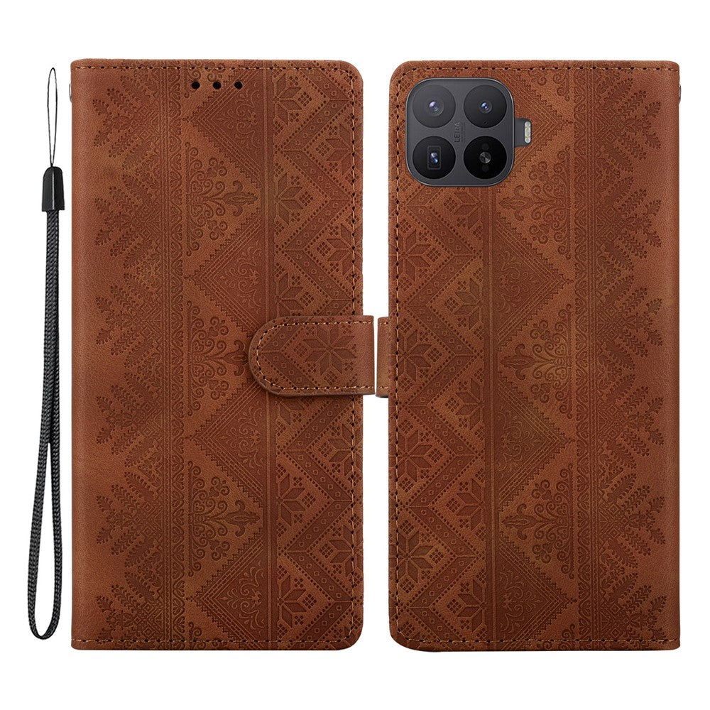 For Xiaomi 17T Wallet Case Imprinted Ethnic Pattern Leather Phone Cover with Wrist Strap