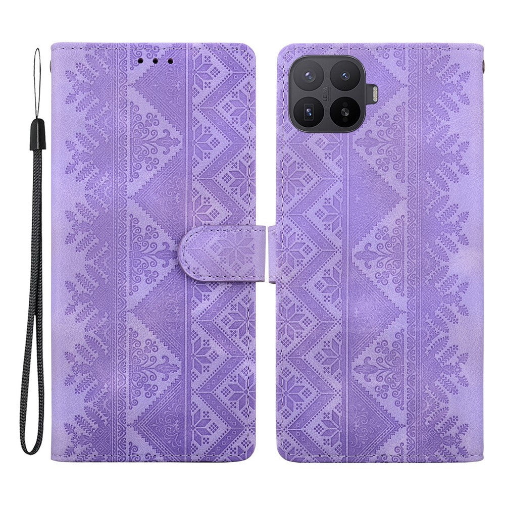 For Xiaomi 17T Pro Wallet Case Imprinted Ethnic Pattern Leather Phone Cover with Wrist Strap