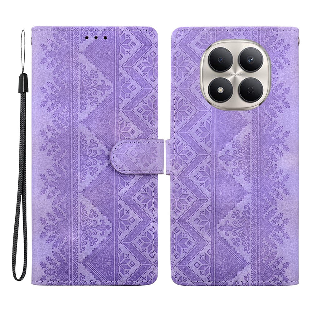 For Xiaomi Redmi Note 15 Pro+ 5G (Global)  /  Poco M8 Pro 5G Wallet Case Imprinted Ethnic Pattern Leather Phone Cover with Wrist Strap