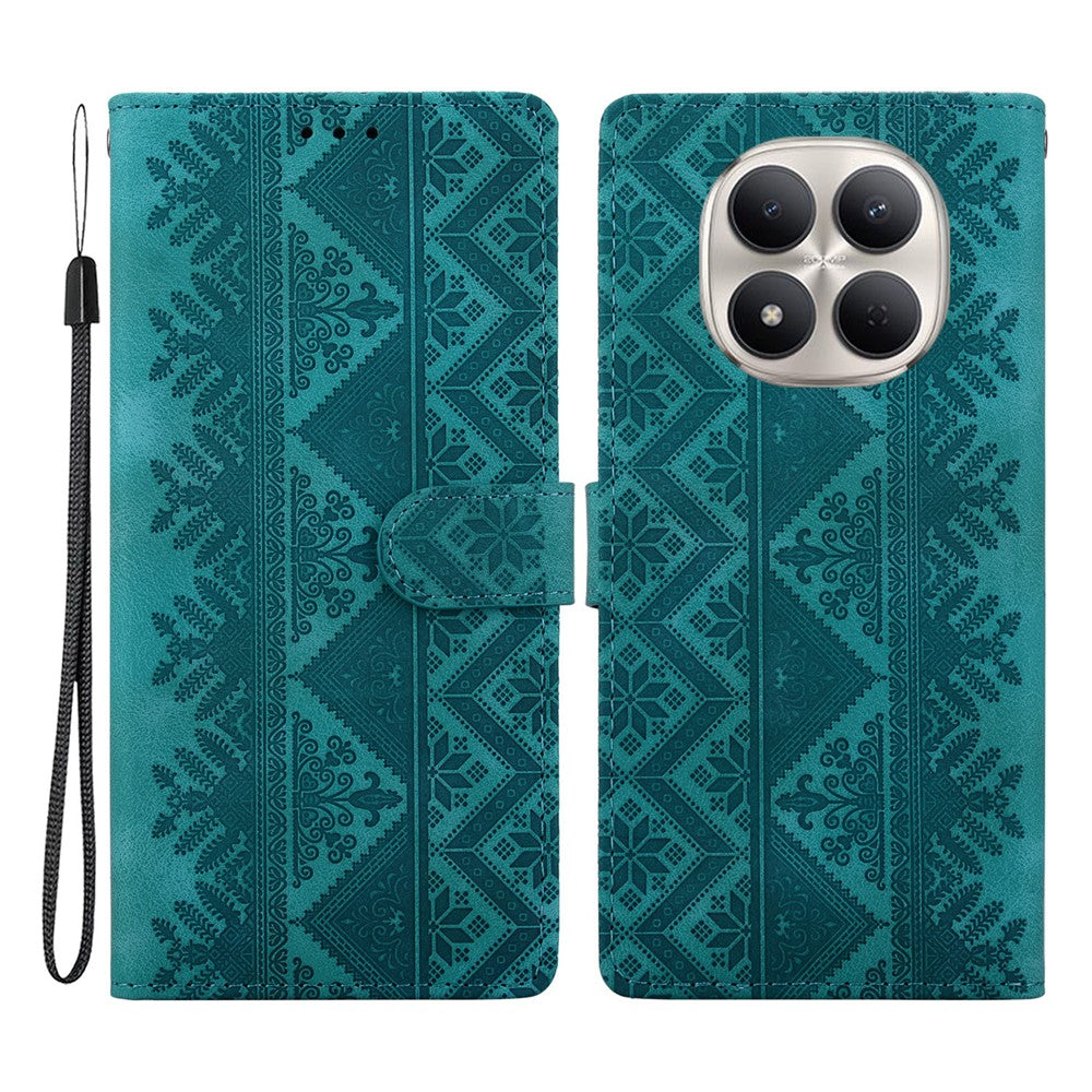 For Xiaomi Redmi Note 15 Pro+ 5G (Global)  /  Poco M8 Pro 5G Wallet Case Imprinted Ethnic Pattern Leather Phone Cover with Wrist Strap