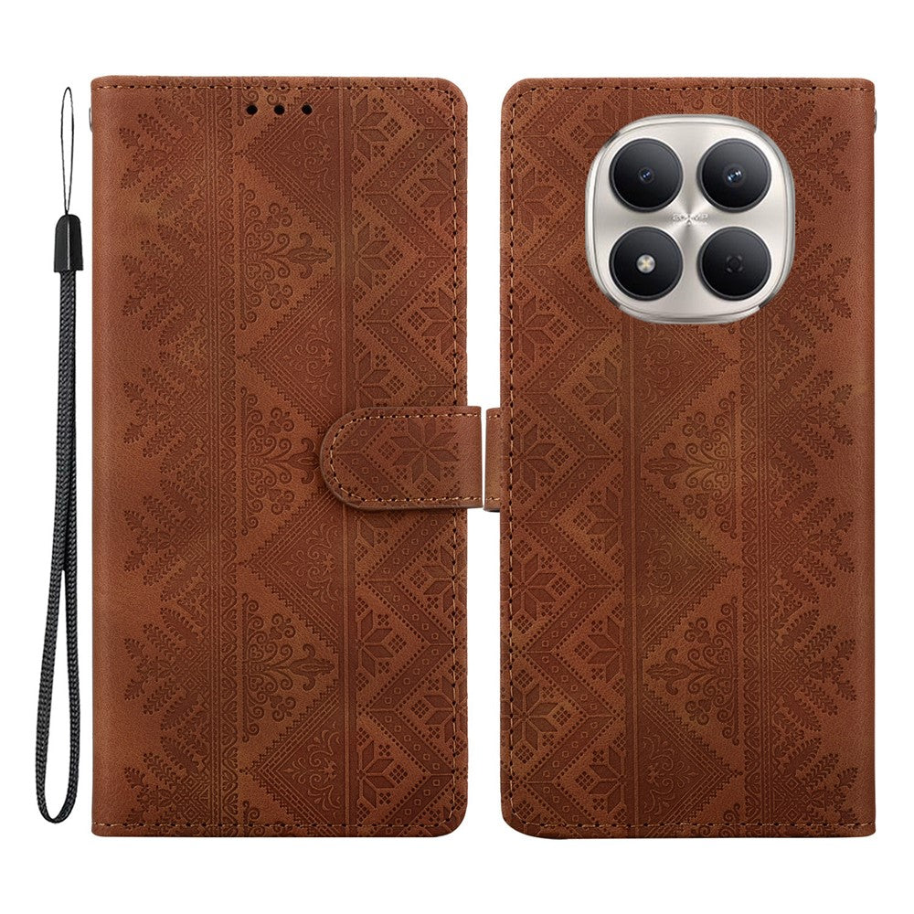For Xiaomi Redmi Note 15 Pro 5G (Global) Wallet Case Imprinted Ethnic Pattern Leather Phone Cover with Wrist Strap