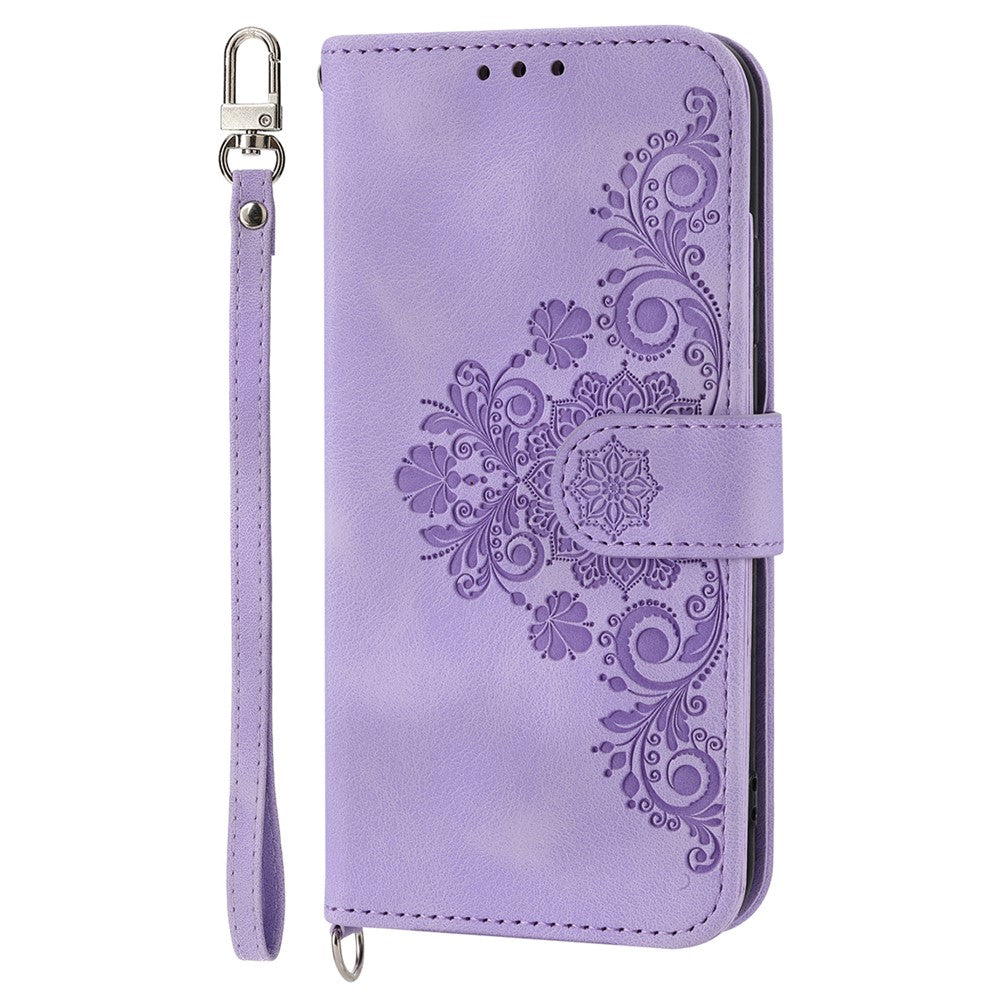 For Xiaomi 13 PU Leather Wallet Phone Cover Skin-touch Feeling Imprinted Flowers Stand Case with Wrist Strap and Shoulder Strap