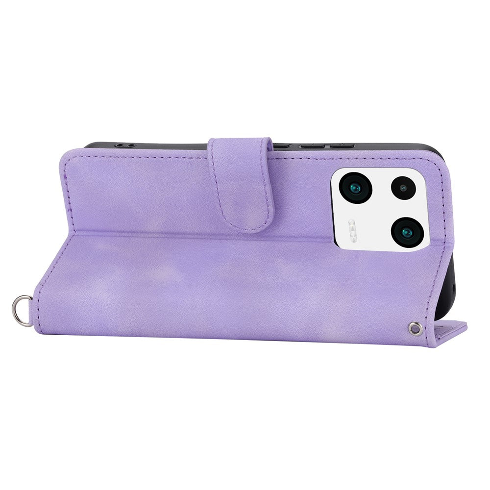 For Xiaomi 13 PU Leather Wallet Phone Cover Skin-touch Feeling Imprinted Flowers Stand Case with Wrist Strap and Shoulder Strap