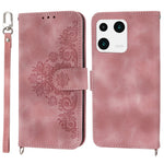 For Xiaomi 13 PU Leather Wallet Phone Cover Skin-touch Feeling Imprinted Flowers Stand Case with Wrist Strap and Shoulder Strap