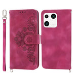 For Xiaomi 13 PU Leather Wallet Phone Cover Skin-touch Feeling Imprinted Flowers Stand Case with Wrist Strap and Shoulder Strap