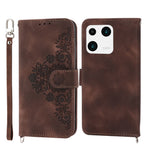 For Xiaomi 13 PU Leather Wallet Phone Cover Skin-touch Feeling Imprinted Flowers Stand Case with Wrist Strap and Shoulder Strap