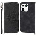For Xiaomi 13 PU Leather Wallet Phone Cover Skin-touch Feeling Imprinted Flowers Stand Case with Wrist Strap and Shoulder Strap