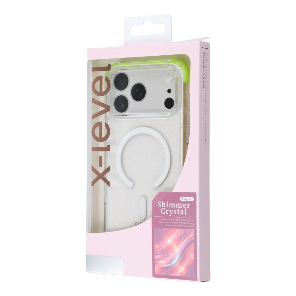 X-LEVEL til iPhone 18 Pro Max / 17 Pro Max Magnetisk Cover, Glitter Krystalklar PC Stødsikker Telefoncover