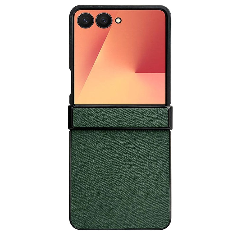 For Samsung Galaxy Z Flip7 5G Case Cross Texture Hinge Protection Leather + PC Foldable Phone Cover