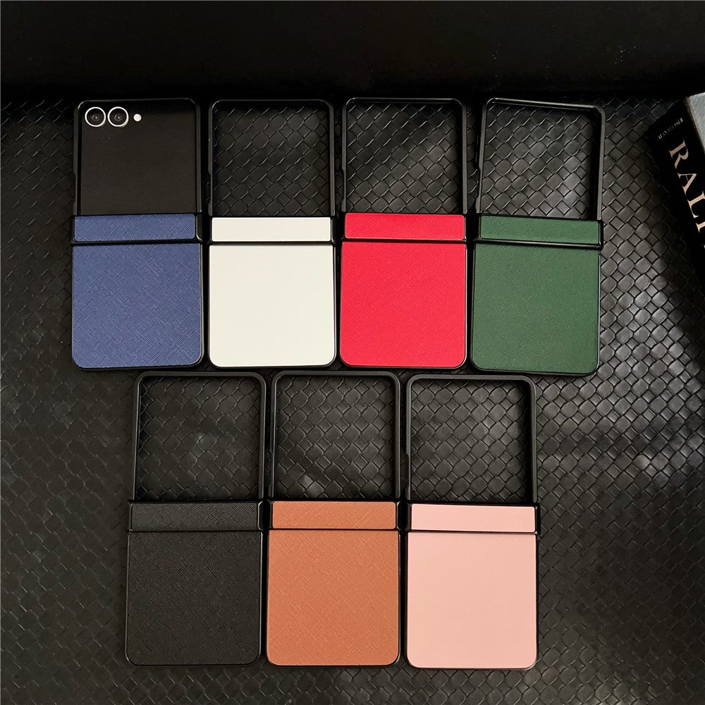 For Samsung Galaxy Z Flip7 5G Case Cross Texture Hinge Protection Leather + PC Foldable Phone Cover