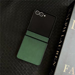 For Samsung Galaxy Z Flip7 5G Case Cross Texture Hinge Protection Leather + PC Foldable Phone Cover