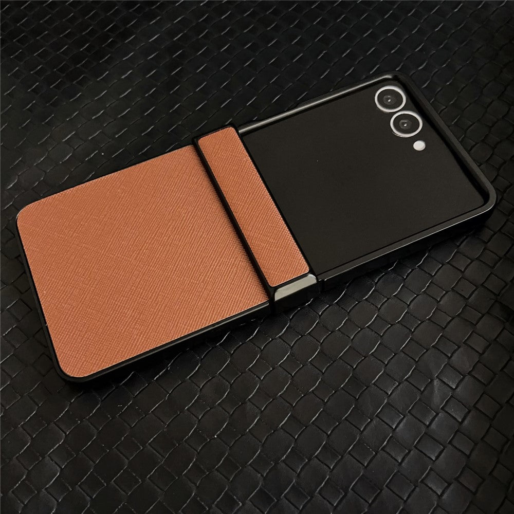 For Samsung Galaxy Z Flip7 5G Case Cross Texture Hinge Protection Leather + PC Foldable Phone Cover