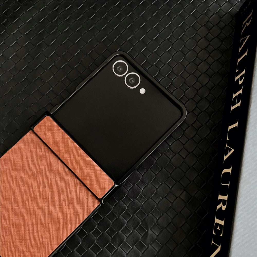 For Samsung Galaxy Z Flip7 5G Case Cross Texture Hinge Protection Leather + PC Foldable Phone Cover