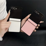 For Samsung Galaxy Z Flip7 5G Case Cross Texture Hinge Protection Leather + PC Foldable Phone Cover