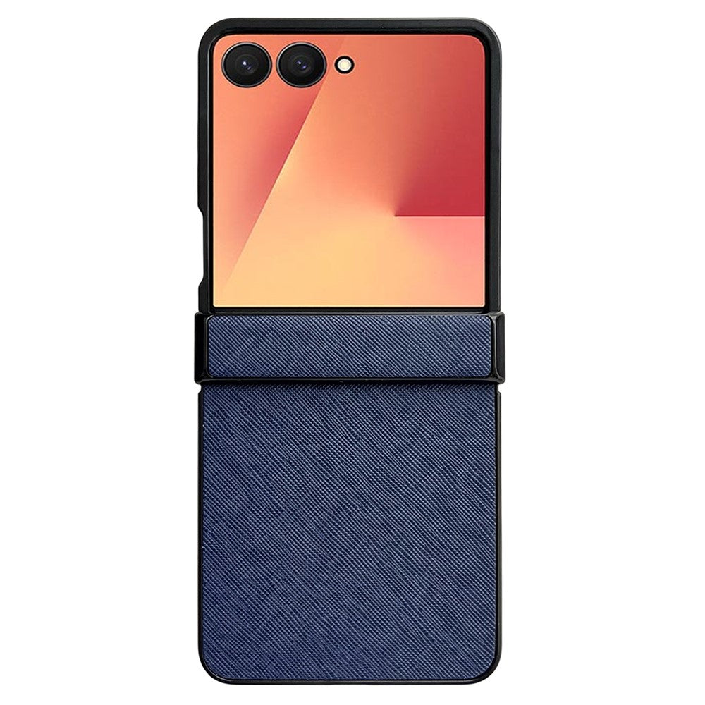 For Samsung Galaxy Z Flip7 5G Case Cross Texture Hinge Protection Leather + PC Foldable Phone Cover