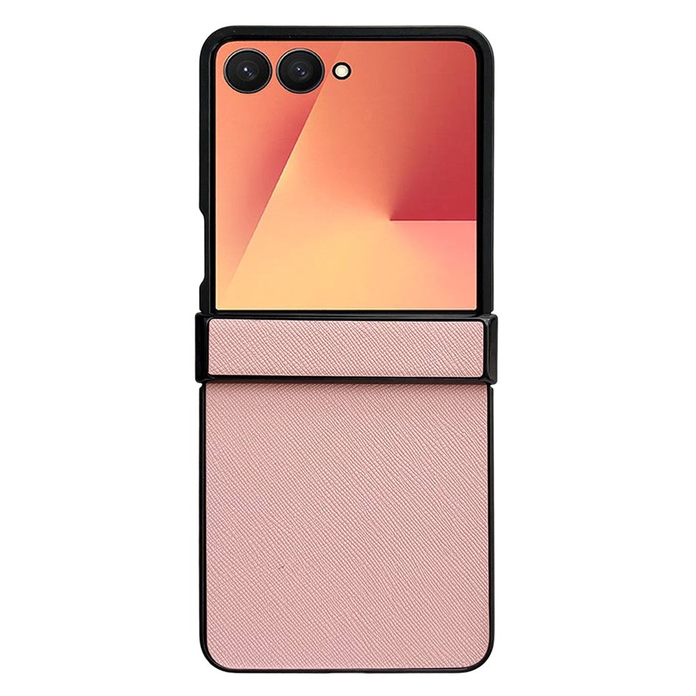 For Samsung Galaxy Z Flip7 5G Case Cross Texture Hinge Protection Leather + PC Foldable Phone Cover