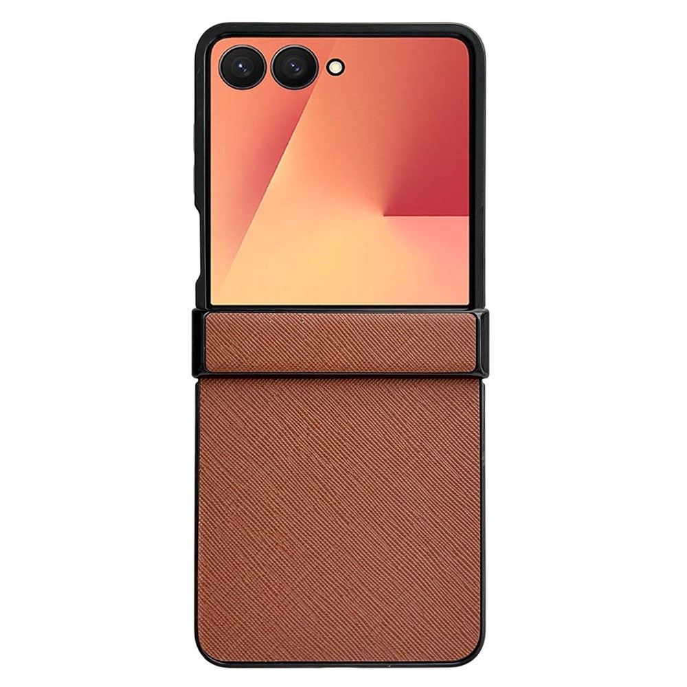 For Samsung Galaxy Z Flip7 5G Case Cross Texture Hinge Protection Leather + PC Foldable Phone Cover